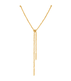 GOLD WOVEN THREAD LARIAT KNOT NECKLACE