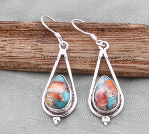 Oyster Copper Turquoise Pear Earrings: Handmade Sterling Silver Boho Jewelry