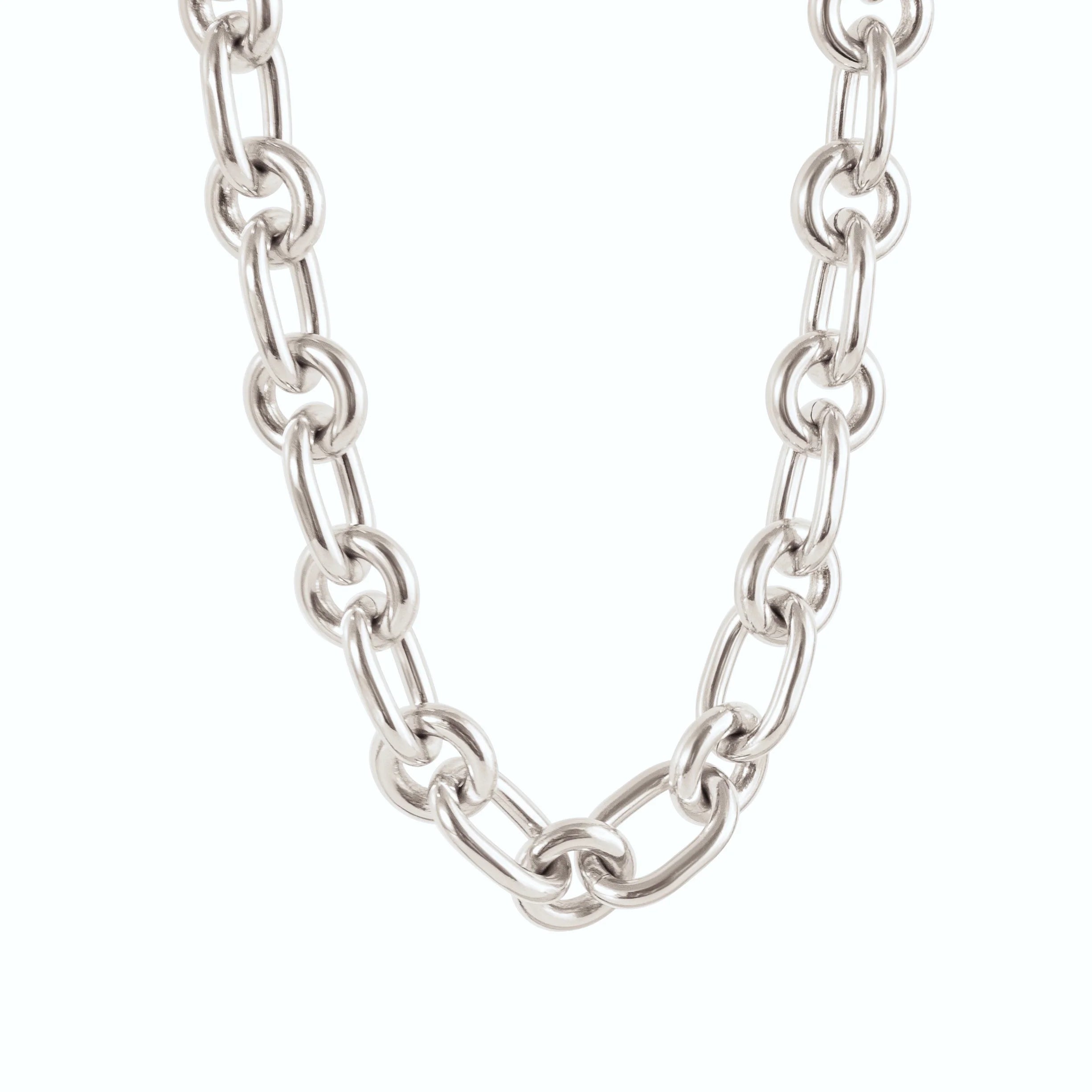 LARGE SILVER MIXED LINK CHAIN NECKLACE