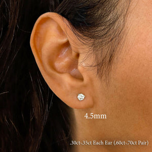 Single 14K Solid Gold Natural Diamond Stud Earring – 3 Prong Martini Setting Half Pair.