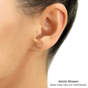 14K Solid Rose Gold Ribbon Bow Stud Earrings, with Secure Screw-Backs