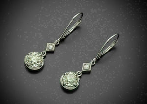 Old Mine Cut Moissanite Diamond Lever Back Drop Earring, 14K White Gold Delicate Drop Earring, Vintage Art Deco Drop Dangle Earring for Her
