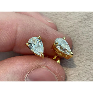 2.0 Carat Pear Cut Lab Diamond Earrings: Gold Plated Sterling Silver