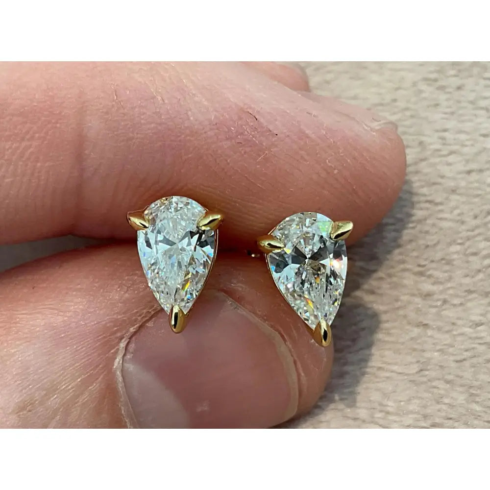 2.0 Carat Pear Cut Lab Diamond Earrings: Gold Plated Sterling Silver