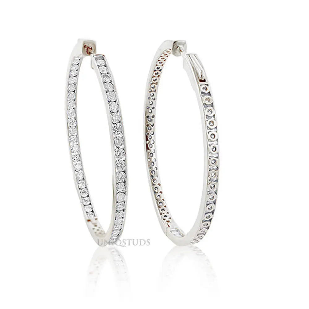 2 Ct Diamond Hoop Earrings, Women'S Earrings, Everyday Earrings, Huggies with round Diamonds, Hoop Earrings with Safety Lock