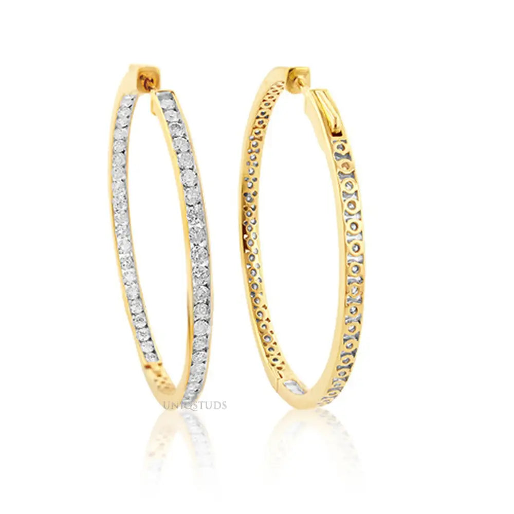 2 Ct Diamond Hoop Earrings, Women'S Earrings, Everyday Earrings, Huggies with round Diamonds, Hoop Earrings with Safety Lock