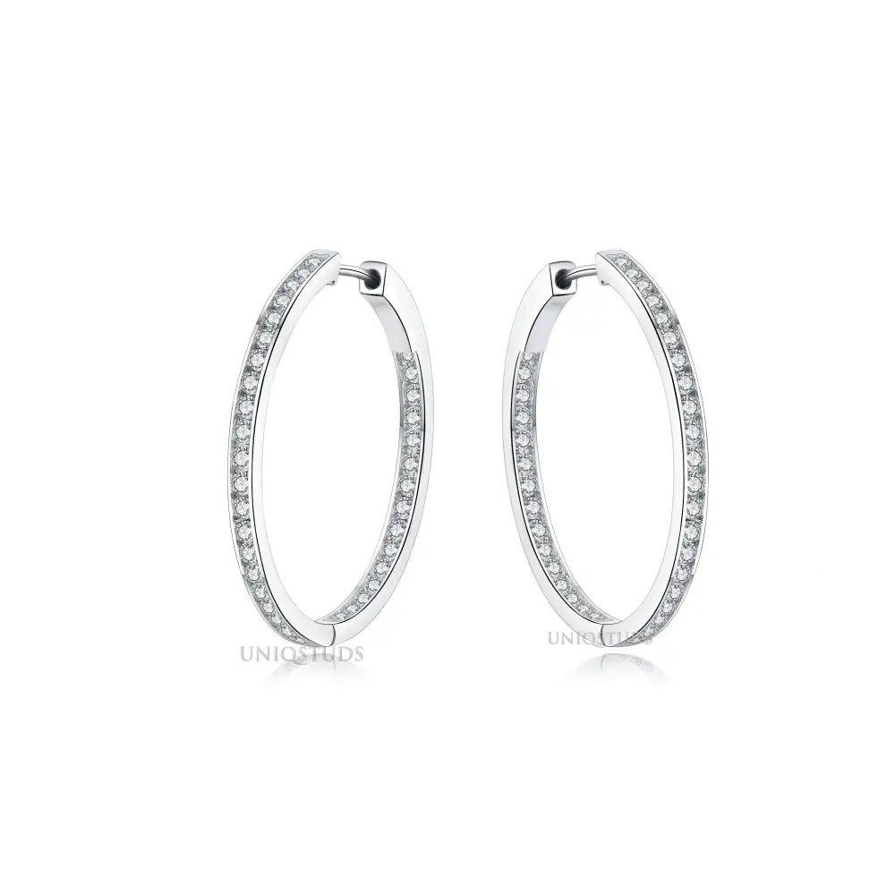 2 Ct Diamond Hoop Earrings, Women'S Earrings, Everyday Earrings, Huggies with round Diamonds, Hoop Earrings with Safety Lock