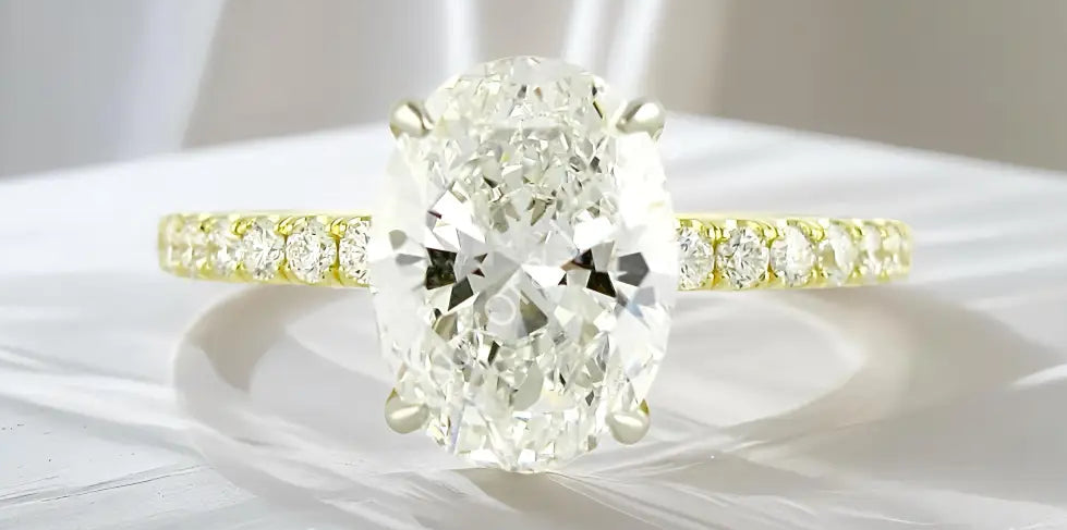 2 Ct Oval Cut Solitaire Diamond Ring, Classic Style Oval Moissanite Ring, 14K Yellow Wedding Bridal Ring, Gorgeous Pave Set Anniversary Gift