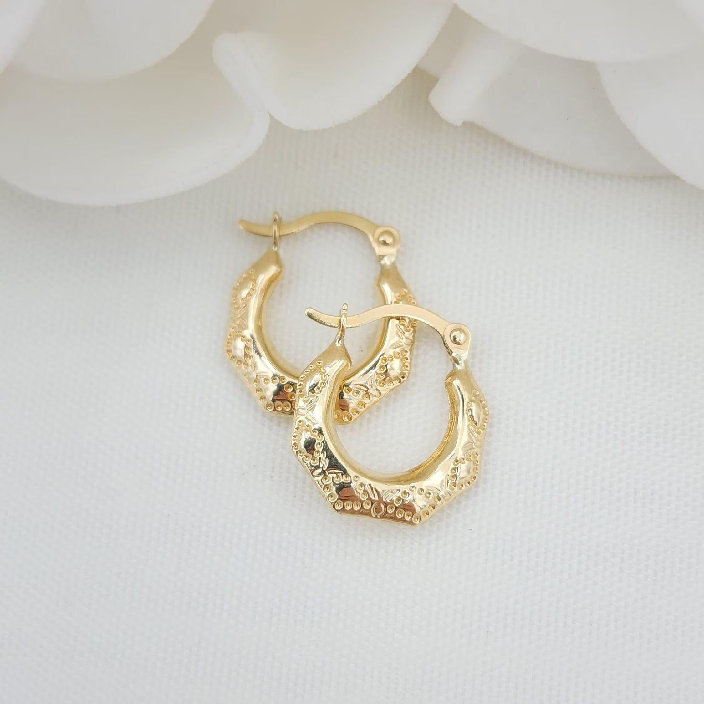 Stunning 14K Gold Textured 12mm Hoops - Perfect Earrings for Girls & Kids - Fine Jewelry.