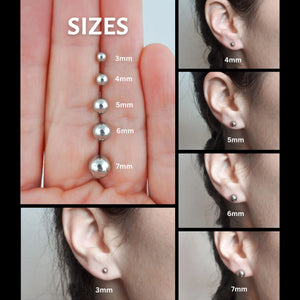 Minimalist Ball Stud Earrings: Stainless Steel Silver, Gold, Rose Gold, Black (3-7Mm)