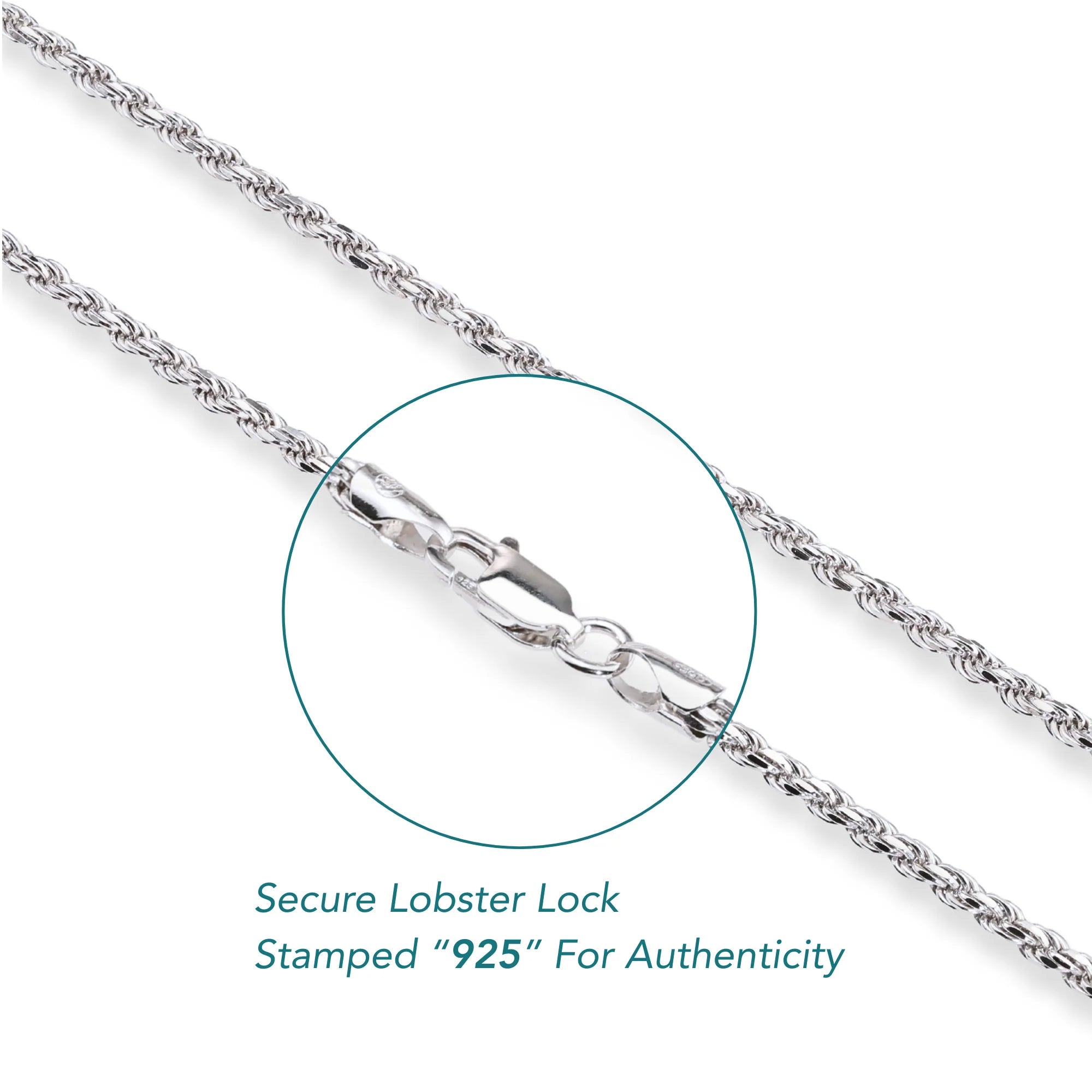 Solid Sterling Silver Rope Chain Bracelet