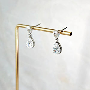 Dazzling 2.0 + 0.75 Carat Teardrop Cut Simulated Diamond Dangle Earrings Solid 925 Silver with 18K White Gold Plated | Wedding Jewelry