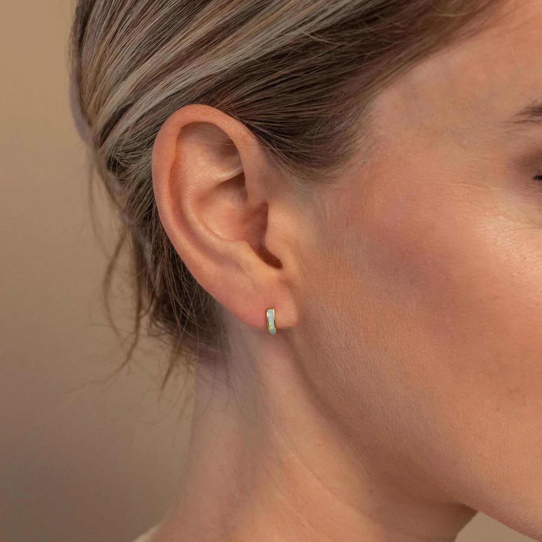 Opal Inlay Huggie Earrings Set by Caitlyn Minimalist • Dainty White Opal Earrings • Blue & Green Gemstone Hoops • Gifts for Wife • ER212