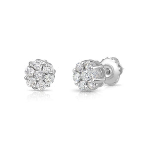14K White Gold Diamond Cluster Stud Earring with Screw-Back, 0.50 Carats