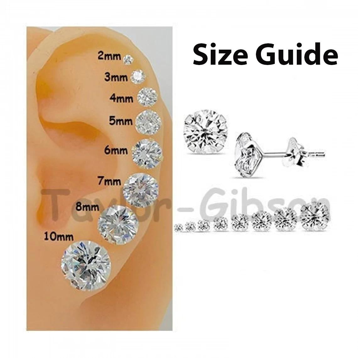 925 Sterling Silver round Clear Earrings Studs Tiny Small Large One Pair