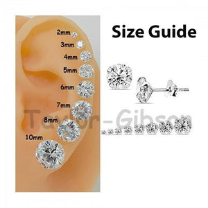 925 Sterling Silver round Clear Earrings Studs Tiny Small Large One Pair