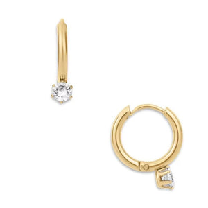 14K Gold Dainty CZ Diamond Huggie Hoop Earrings - Minimalist Everyday Wedding Jewelry.