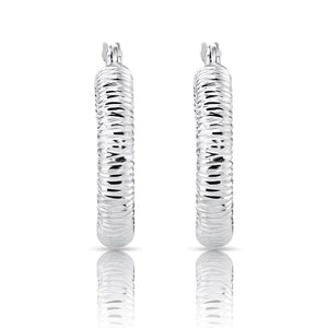 Stunning Handmade 925 Sterling Silver Diamond Cut Hoop Earrings - Medium Size.