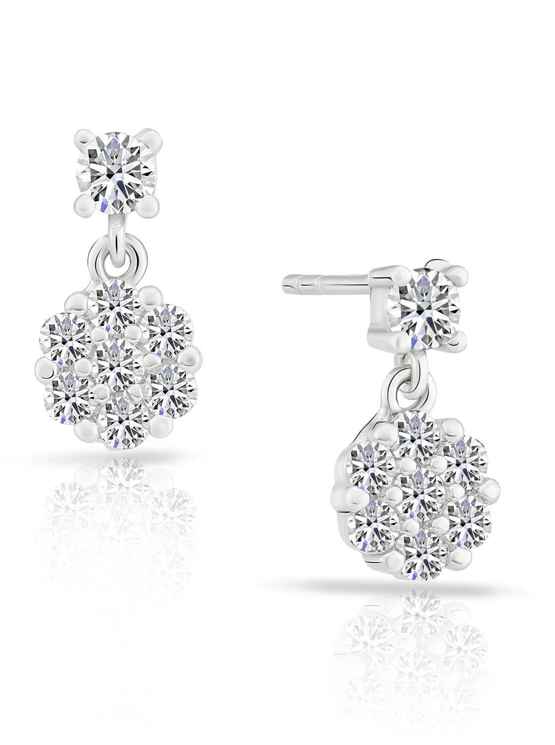 Sparkling CZ Flower Dangle Stud Earrings in Elegant Sterling Silver.