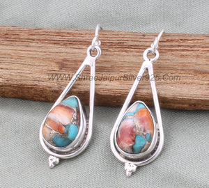 Oyster Copper Turquoise Pear Earrings: Handmade Sterling Silver Boho Jewelry