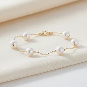 14K Yellow Gold Freshwater Pearl Bracelet, with High Polish Finish