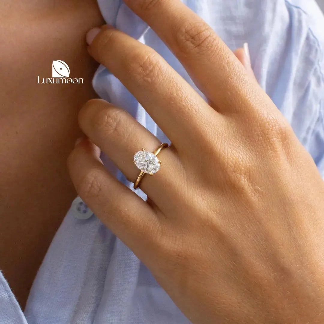 2 Carat Oval Lab Grown Diamond Engagement Ring, 14K Yellow Gold