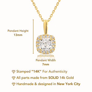 14K Yellow Gold Cushion-Cut Pendant Necklace, with 18" Cable Chain