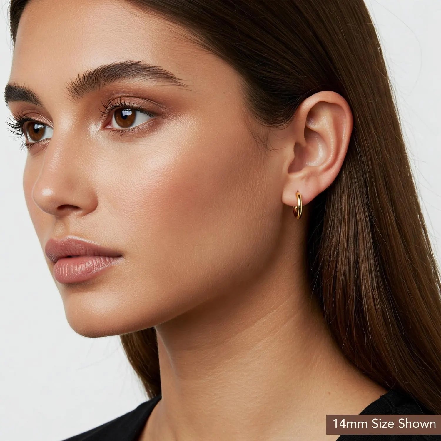 Solid 14K Gold Hoop Earrings, 14 Karat Yellow Gold round Hoops with a Classic Shiny Polished Finish, 14Mm Small Size Handmade in the USA