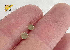 14K Solid Gold Thin Circle Earrings - 3mm & 4mm Piercing with Screw Ball Ends, Available in 4mm, 6mm & 8mm Post Barbell.
