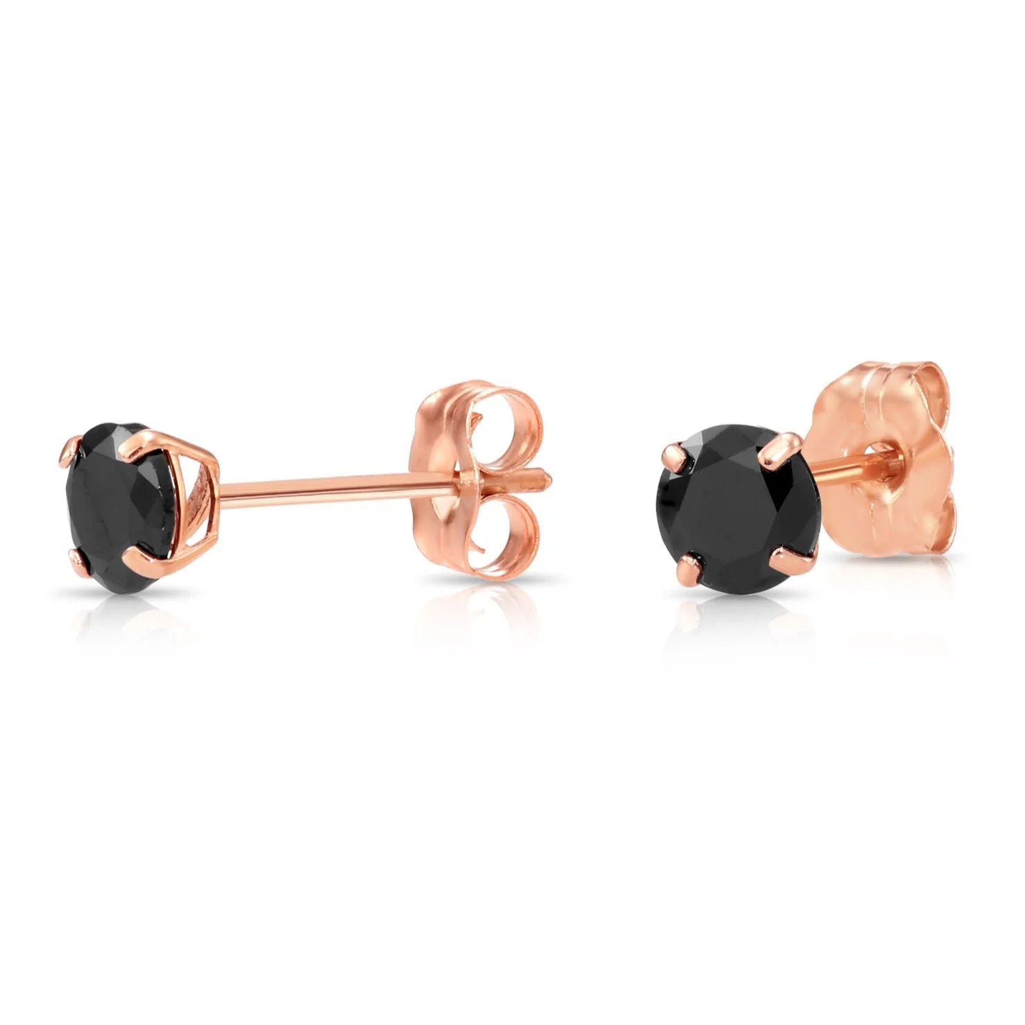 14K Rose Gold Black CZ round Studs, with Push-Backs, 4Mm