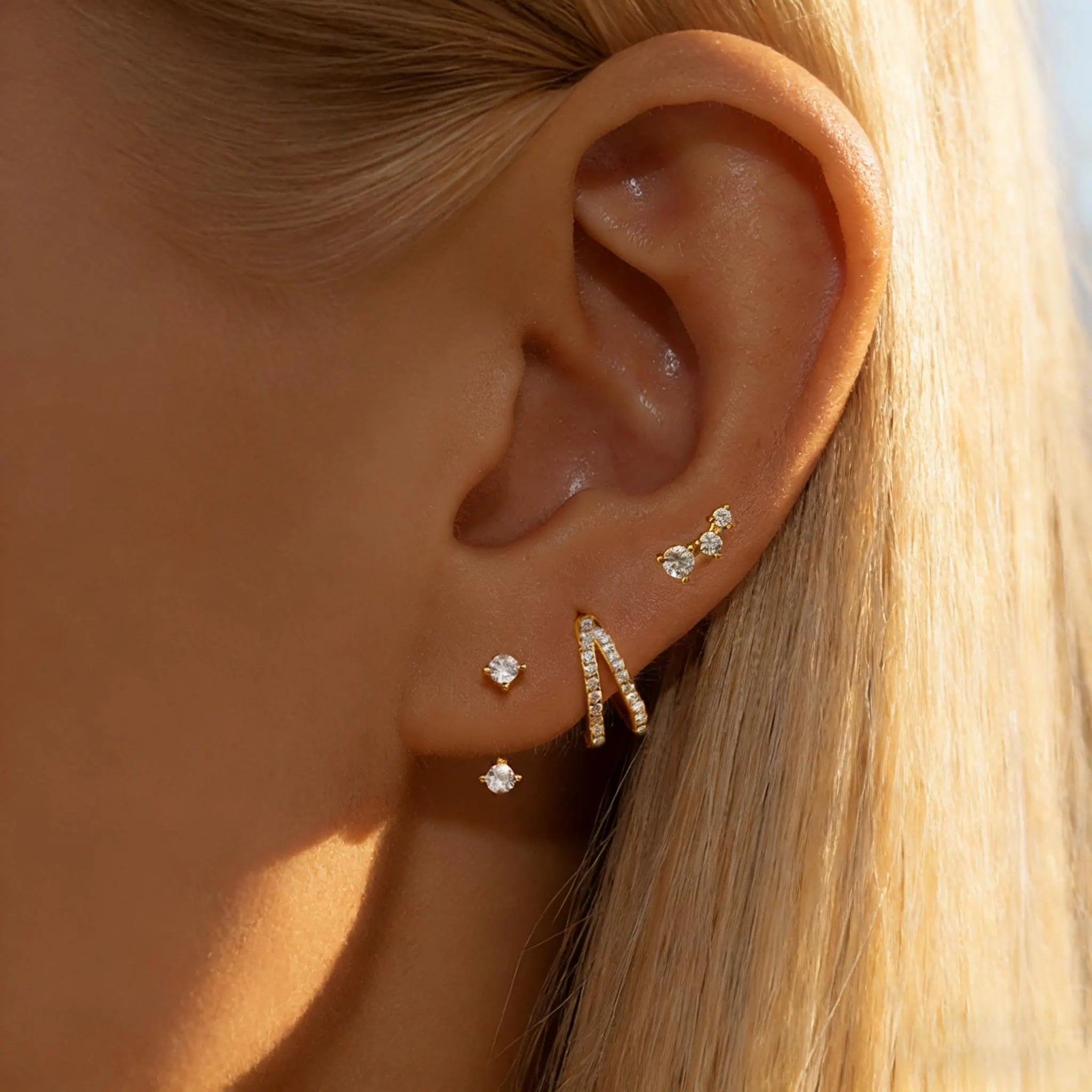 Gold Plated Earrings Set for Women Cubic Zirconia Stud Hoop Earrings Stack Female Casual Daily Jewelry Accessories