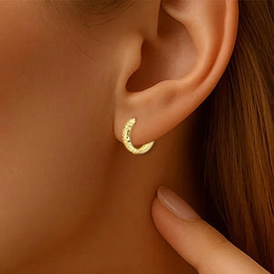 Solid 14K Gold Huggie Hoop Earrings, Hand Engraved Diamond-Cut Design, Available in 14K Yellow or White Gold, Size 12Mm, by TILO Jewelry