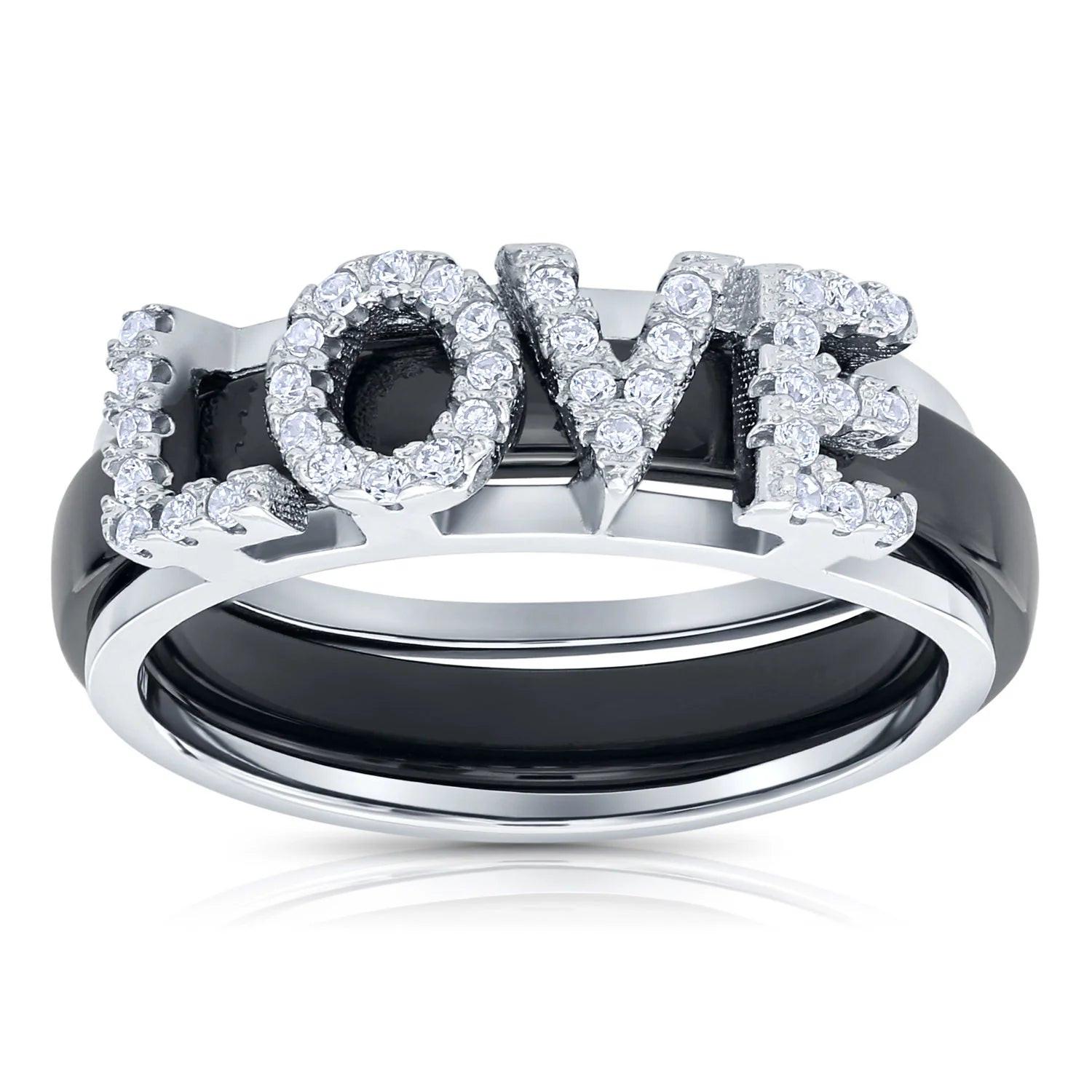 Sterling Silver CZ Double LOVE Ring – Elegant 2-in-1 Romantic Statement Ring for Anniversaries & Everyday Wear.