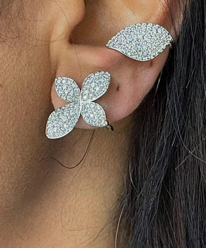 Ear Cuffs,Silver Diamond Jewelry,Diamond Ear Cuffs,Floral Earring,Indian Cocktail Jewelry,Diamond Earrings
