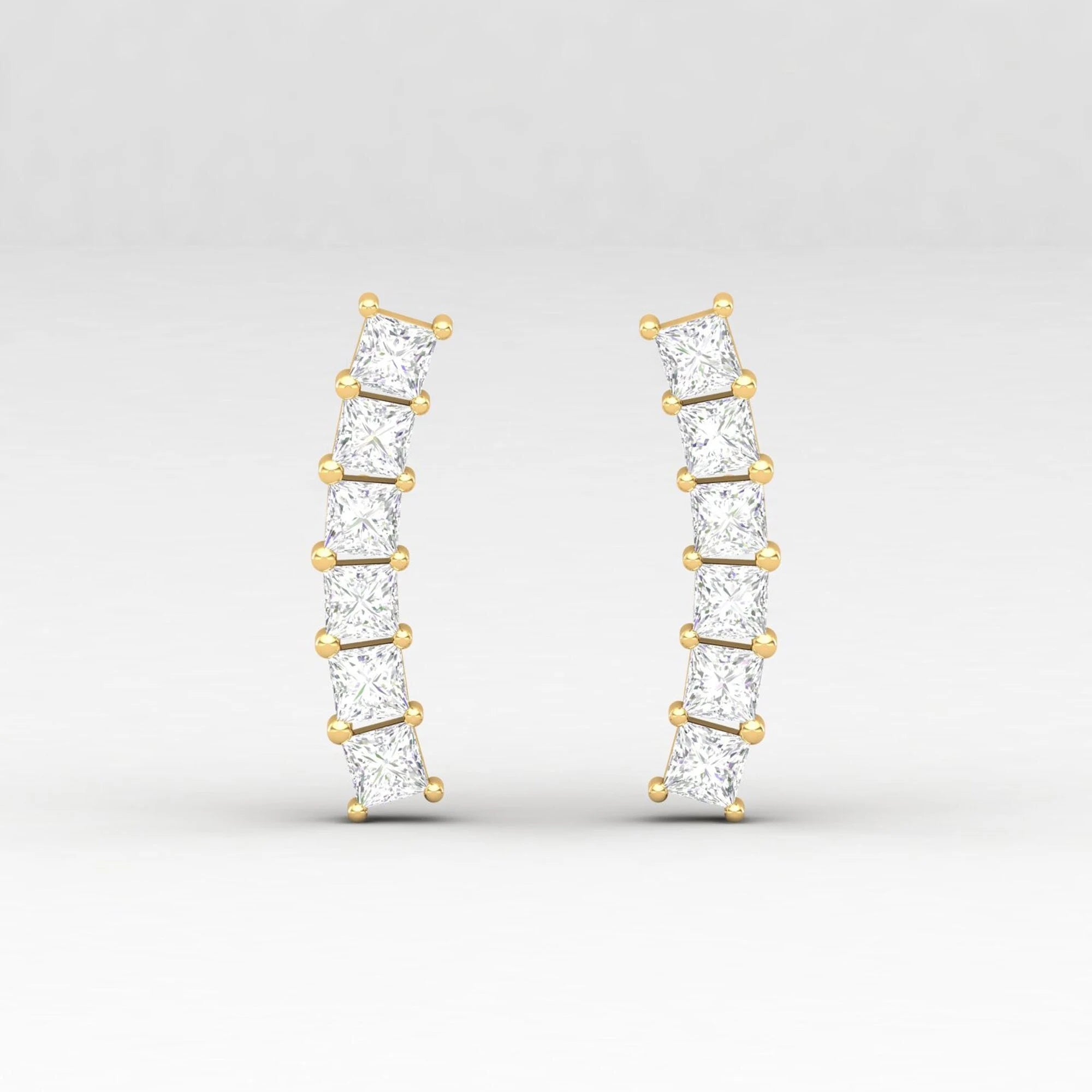 Princess Diamond Ear Climber, Princess Diamond Ear Crawler, Gift Idea , Earring for Women, Princess Cut Diamond Earrings, Diamond Earrings