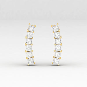 Princess Diamond Ear Climber, Princess Diamond Ear Crawler, Gift Idea , Earring for Women, Princess Cut Diamond Earrings, Diamond Earrings