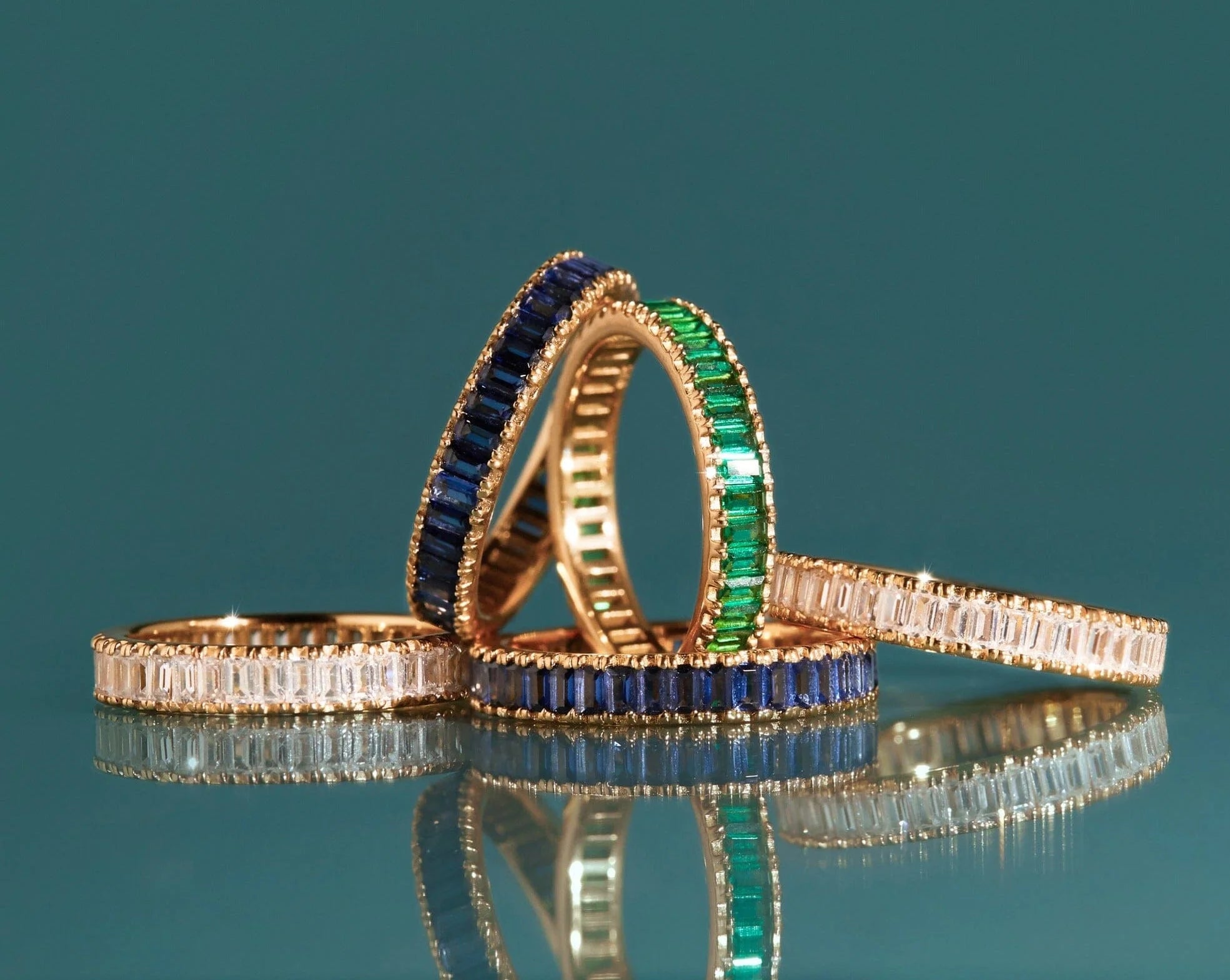 Lab Grown Blue Sapphire Baguette Eternity Ring NikNenz™ Premium Gold & Diamonds