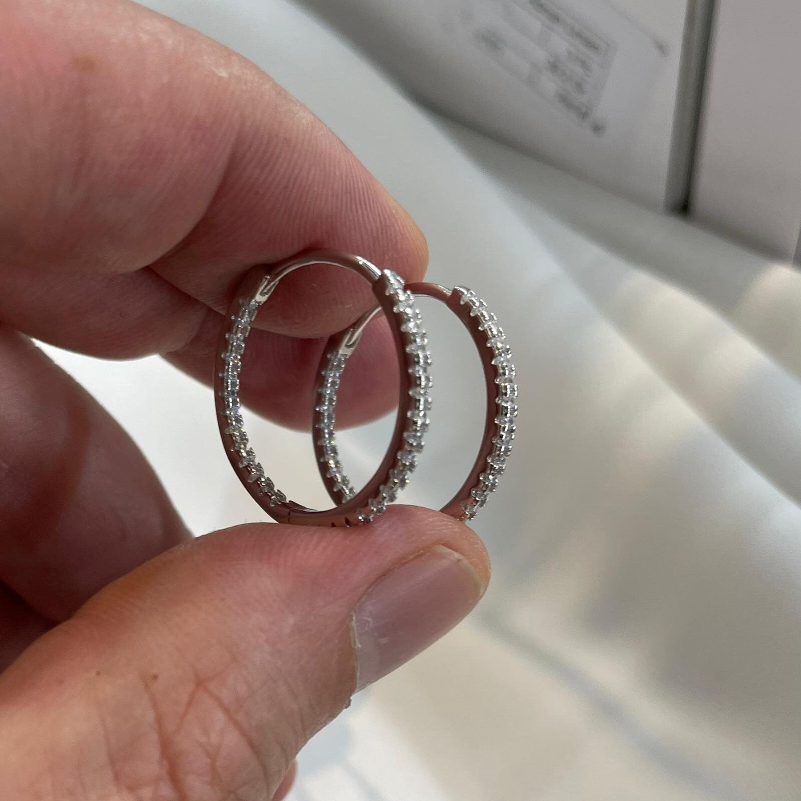 Sterling Silver CZ Hoop Earrings: 20Mm Simulated Diamond Hoops