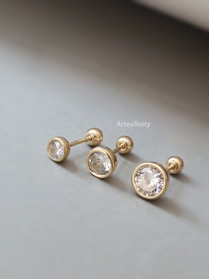 Gold Screw Earrings, 14K Solid Gold Earrings, Real Gold Earrings, Spring and Summer Dainty Earrings, Elegant Earrings, Gift for Her