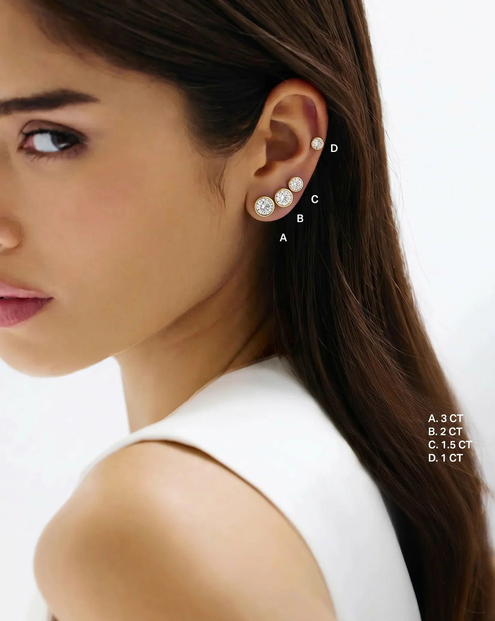 Exquisite Bezel-Set Round Lab Diamond Stud Earrings.