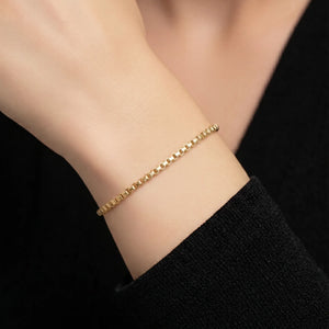 14K Gold Plated Italian Box Chain Bracelet, Solid Sterling Silver, with Lobster Lock