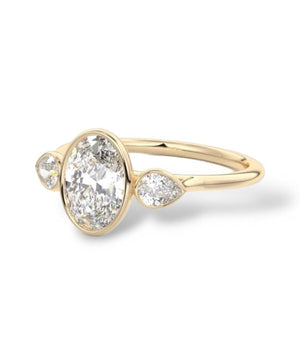 2Ct Oval Cut Moissanitethree Stone Ring, Engagement Ring, 14K Solid Gold Ring, Wedding Ring