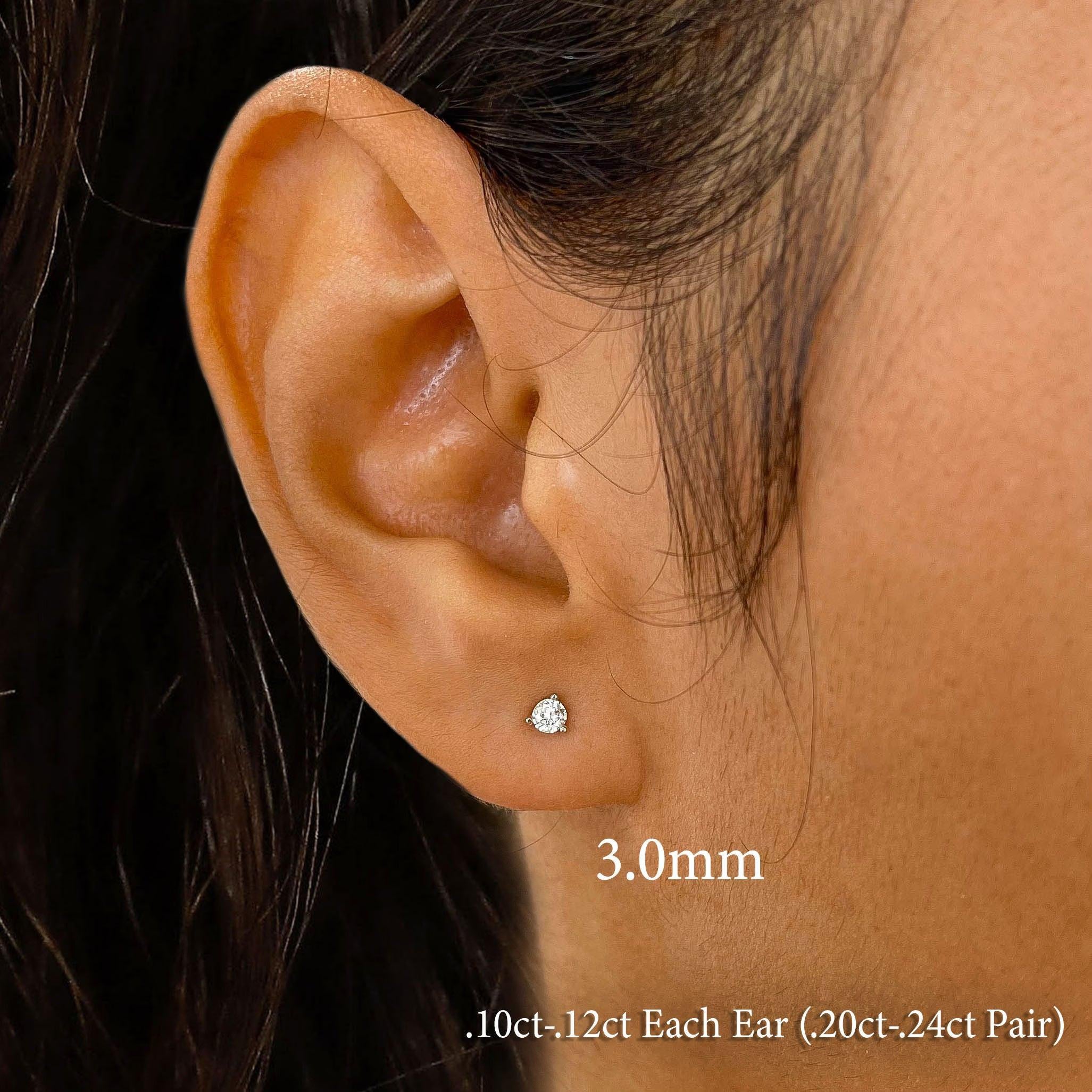 Single 14K Solid Gold Natural Diamond Stud Earring – 3 Prong Martini Setting Half Pair.