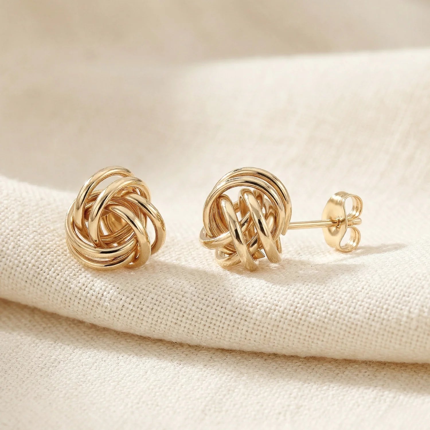 14K Gold Polished Love Knot Stud Earrings, 9Mm, Pushback Studs