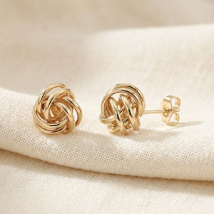 14K Gold Polished Love Knot Stud Earrings, 9Mm, Pushback Studs