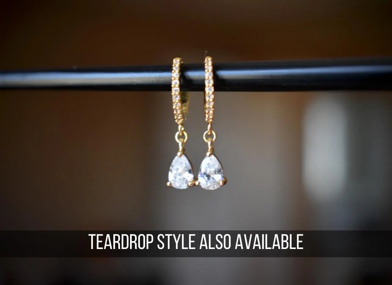 Gold Baguette Earrings, Baguette Dangle Hoops, Emerald Cut Dangle Earrings, Silver Diamond Simulant Huggie Earrings, Crystal Drop Earrings