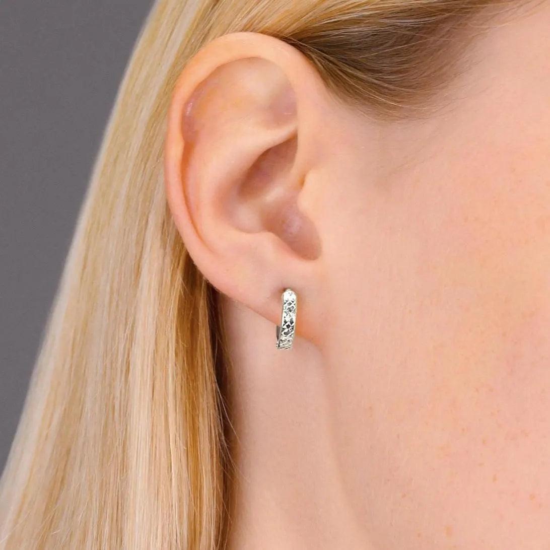 Stunning 14K Solid Gold Diamond-Cut Huggie Hoop Earrings for Women and Kids.