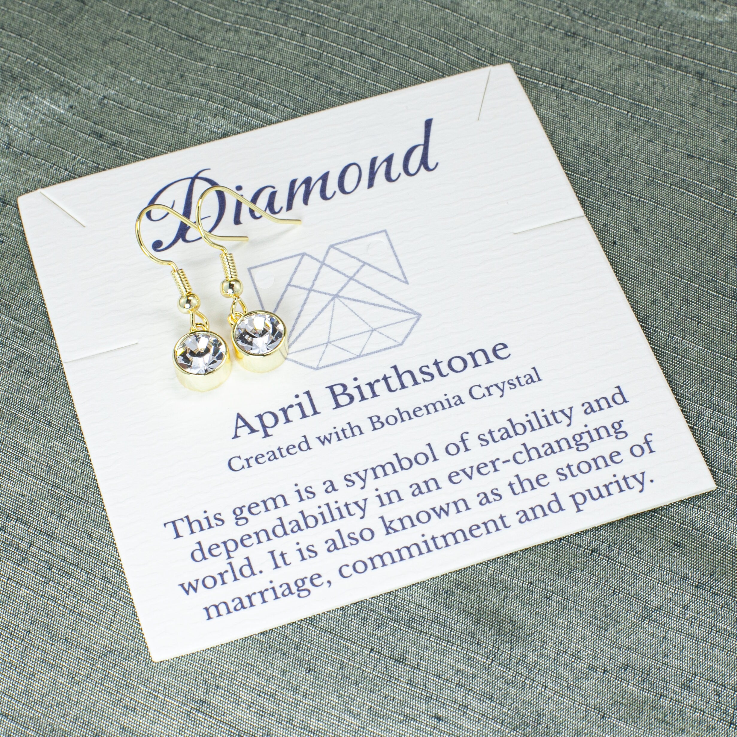 April Diamond Drop Earrings, Bohemian Crystal, Gold or Silver, French Hooks