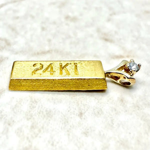24K Pure Gold Bar Pendant - 24K Solid Gold Bullion Pendant - Pure Gold Pendant - 24K Gold Ingot Pendant - Gold Bar Charm - Holiday Gift