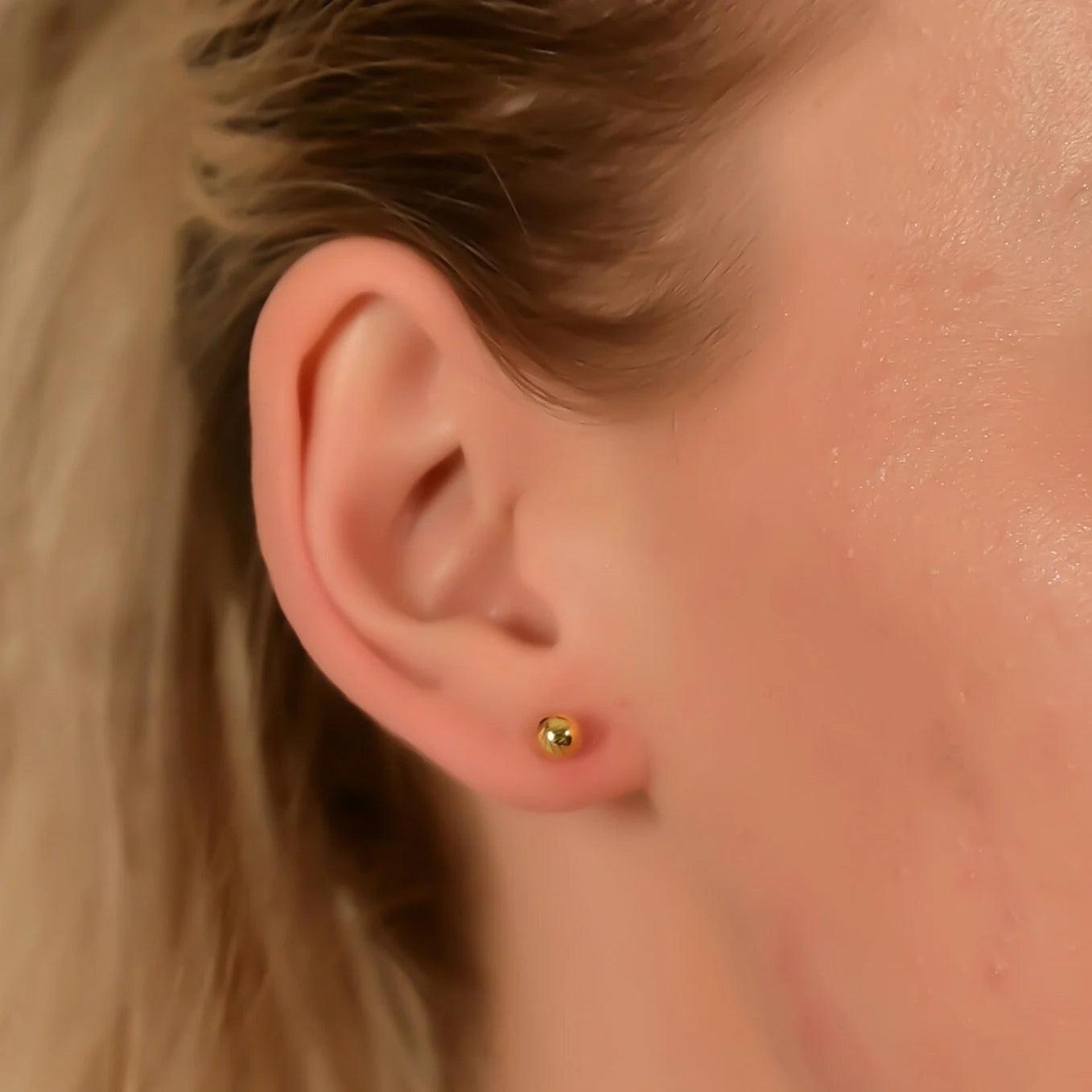 Dainty 14K Solid Gold 5mm Ball Stud Earrings - Everyday Elegance.